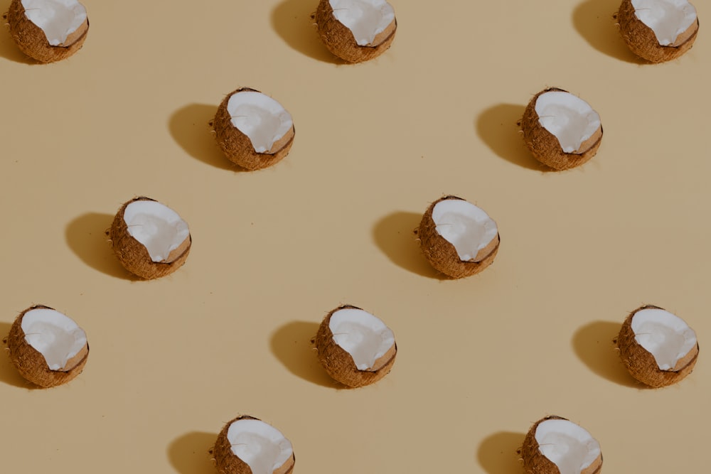 a group of coconuts that are sitting on a table