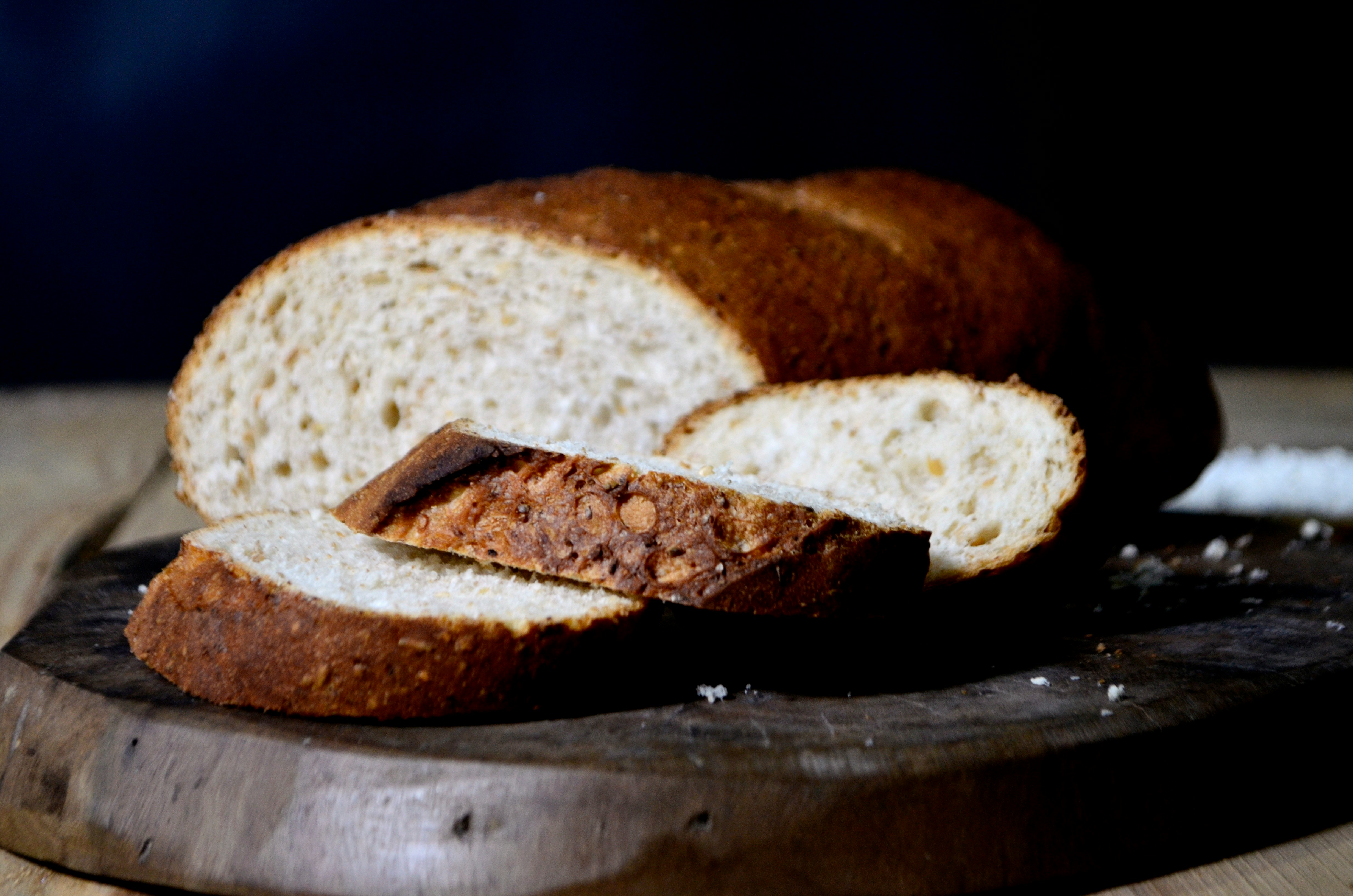 sliced bread on black tray