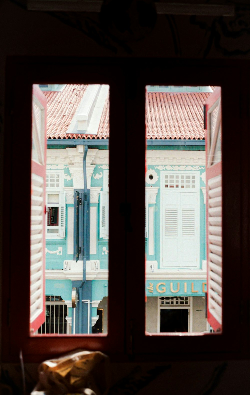 white and red striped door