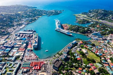 aerial view of city buildings near body of water during daytime