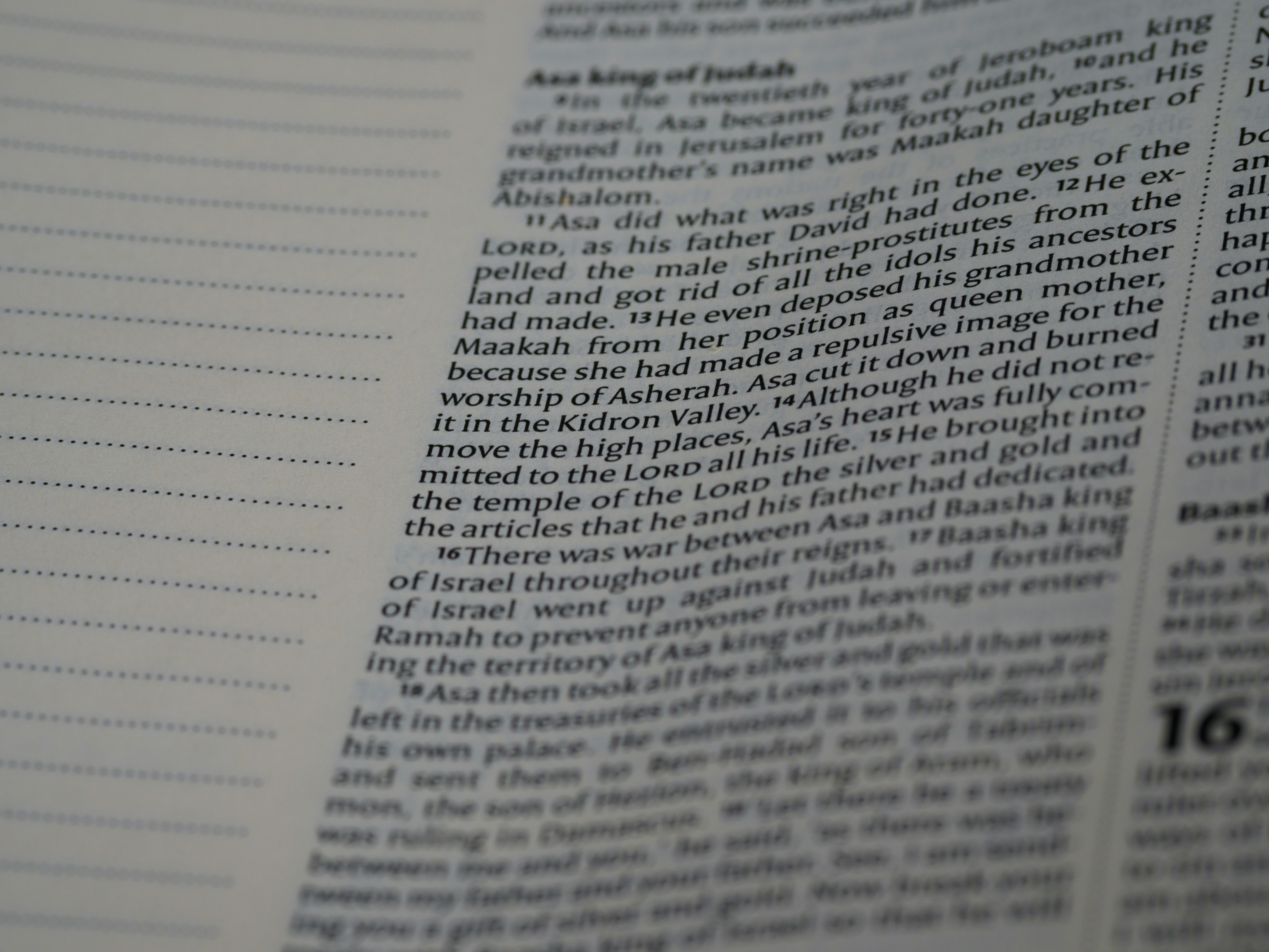 close up, bokeh, macro, blur, blurred background, close focus, bible, old testament, 1 kings, book of kings, kings, ספר מלכים‎, sêp̄er malḵîm,  hebrew bible, destruction of judah, babylon, babylonian exile, Deuteronomistic history, a history of Israel, rabbinic literature, shavuot, christian, judaism, history, text, reading, bible study, devotions, text, NIV, New International Version, type, typography, canon, christianity, holy scripture, holy bible, scripture, tanakh, nevi'im, ketuvim, septuagint, <br/>