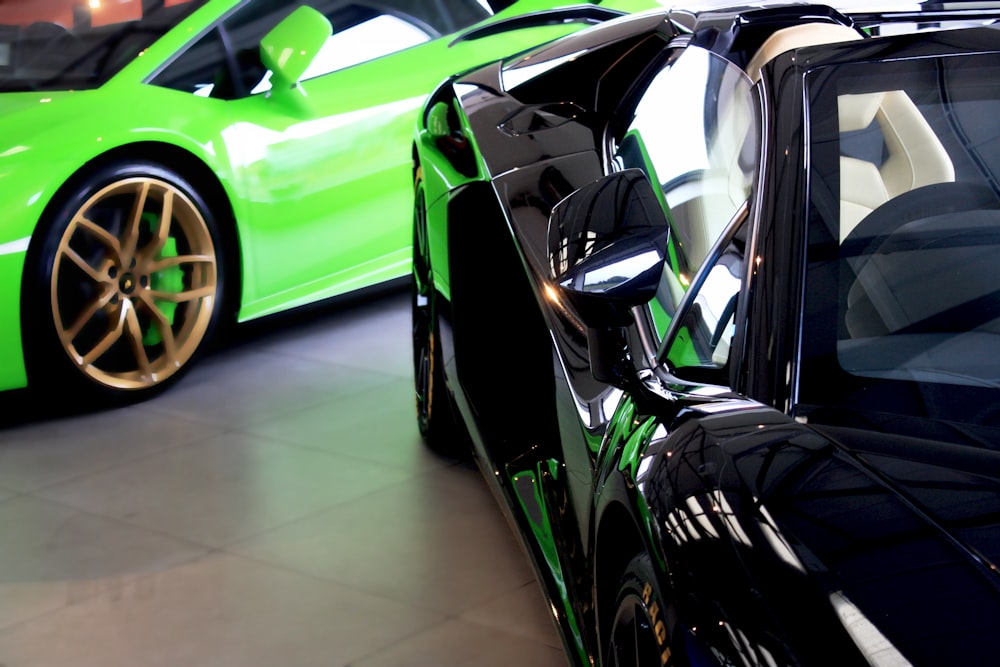 green and black lamborghini aventador