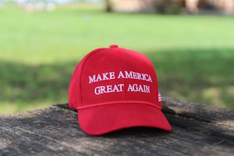 a red hat that says make america great again