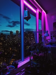city with high rise buildings during night time