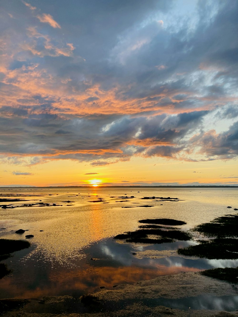 body of water under cloudy sky during sunset