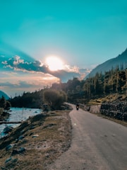 gray concrete road near green trees and body of water during daytime