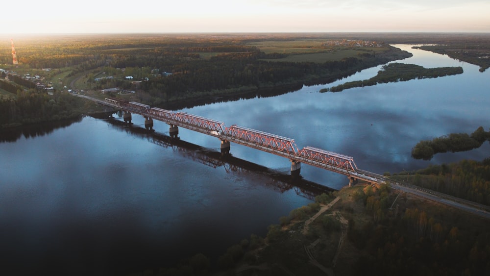 aerial view of bridge over river during daytime