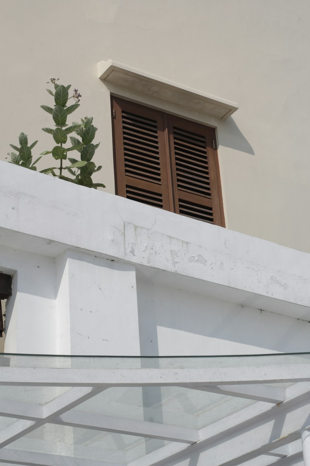 white concrete building with brown wooden window