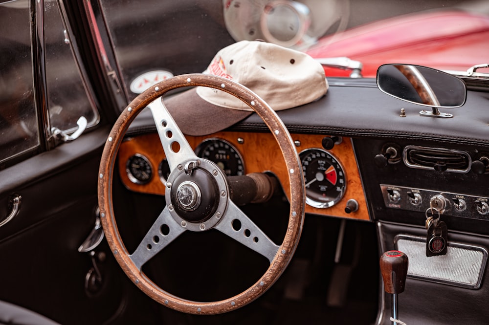 brown and silver steering wheel