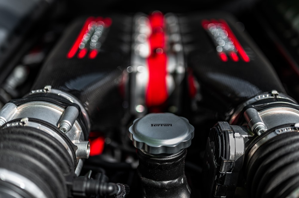 black and silver motorcycle engine