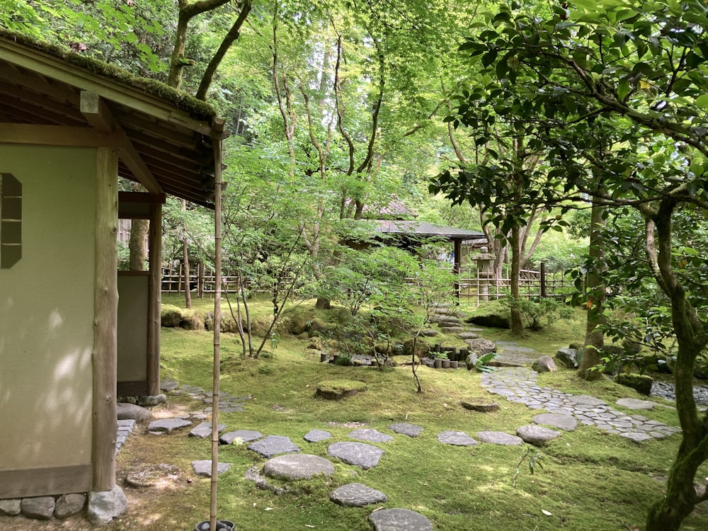 brown wooden house near green trees during daytime