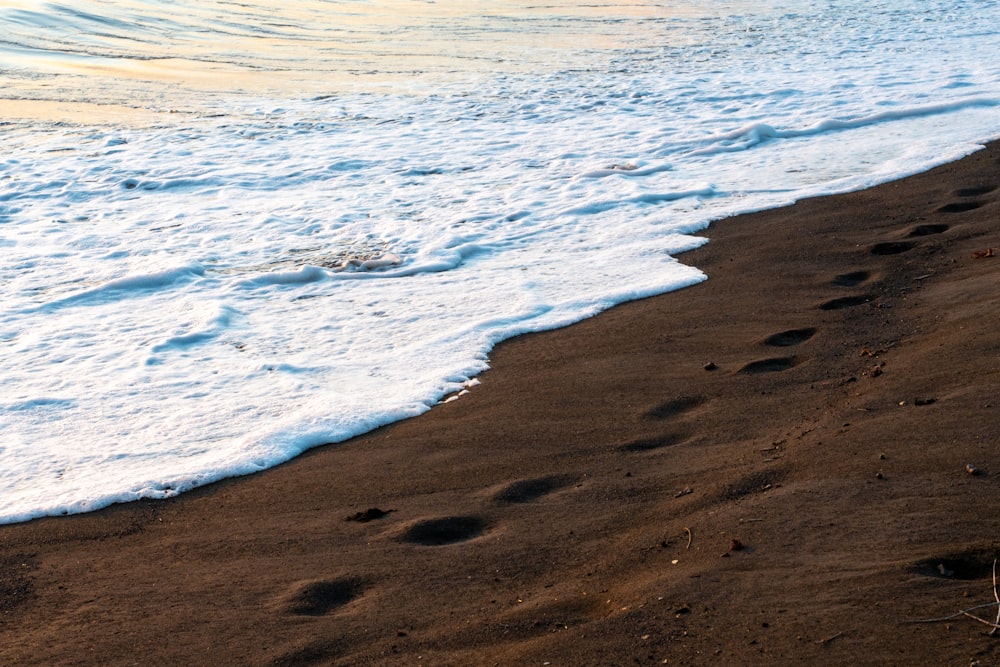 Eine Person, die an einem Strand am Meer entlang geht