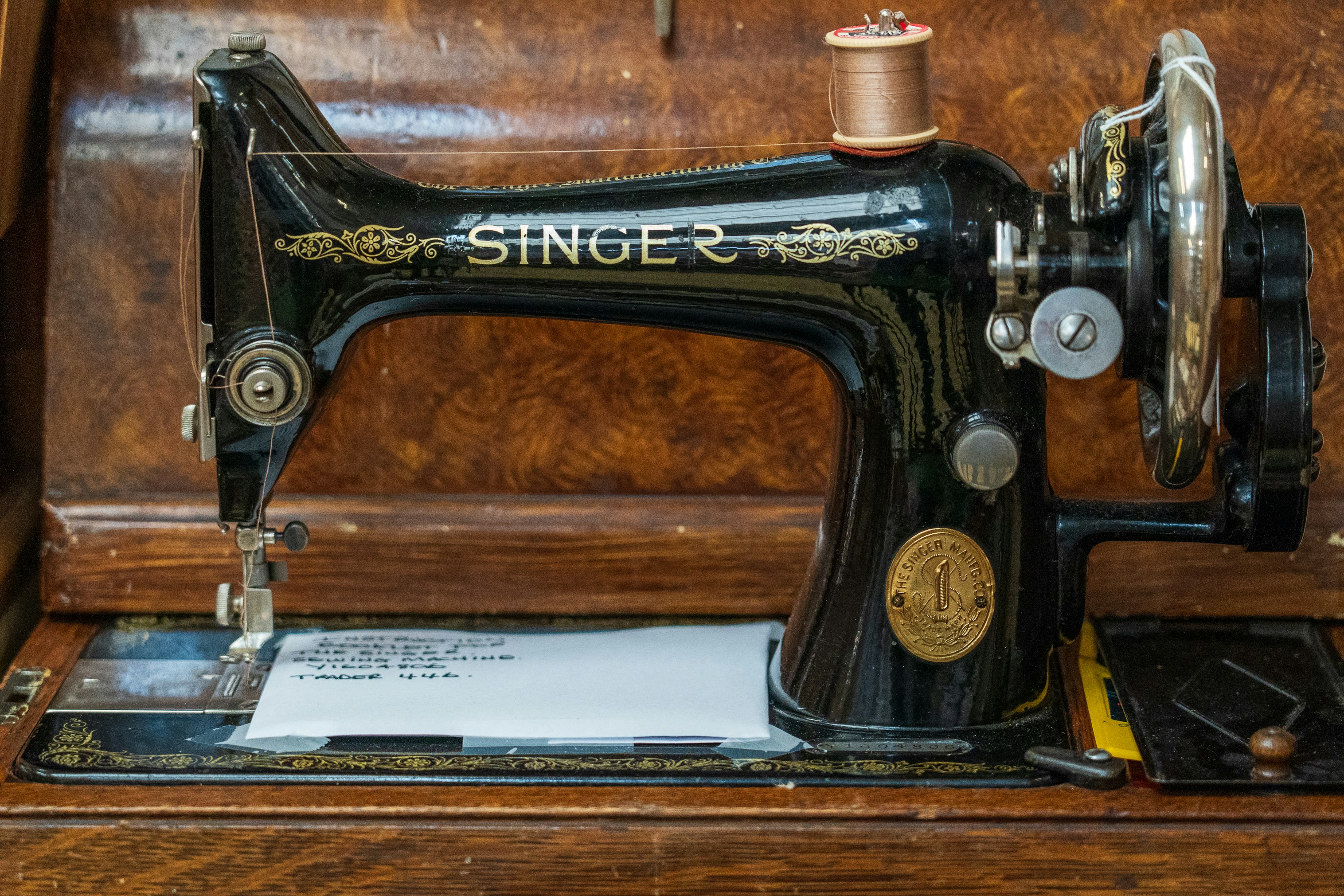 A retro Singer sewing machine.