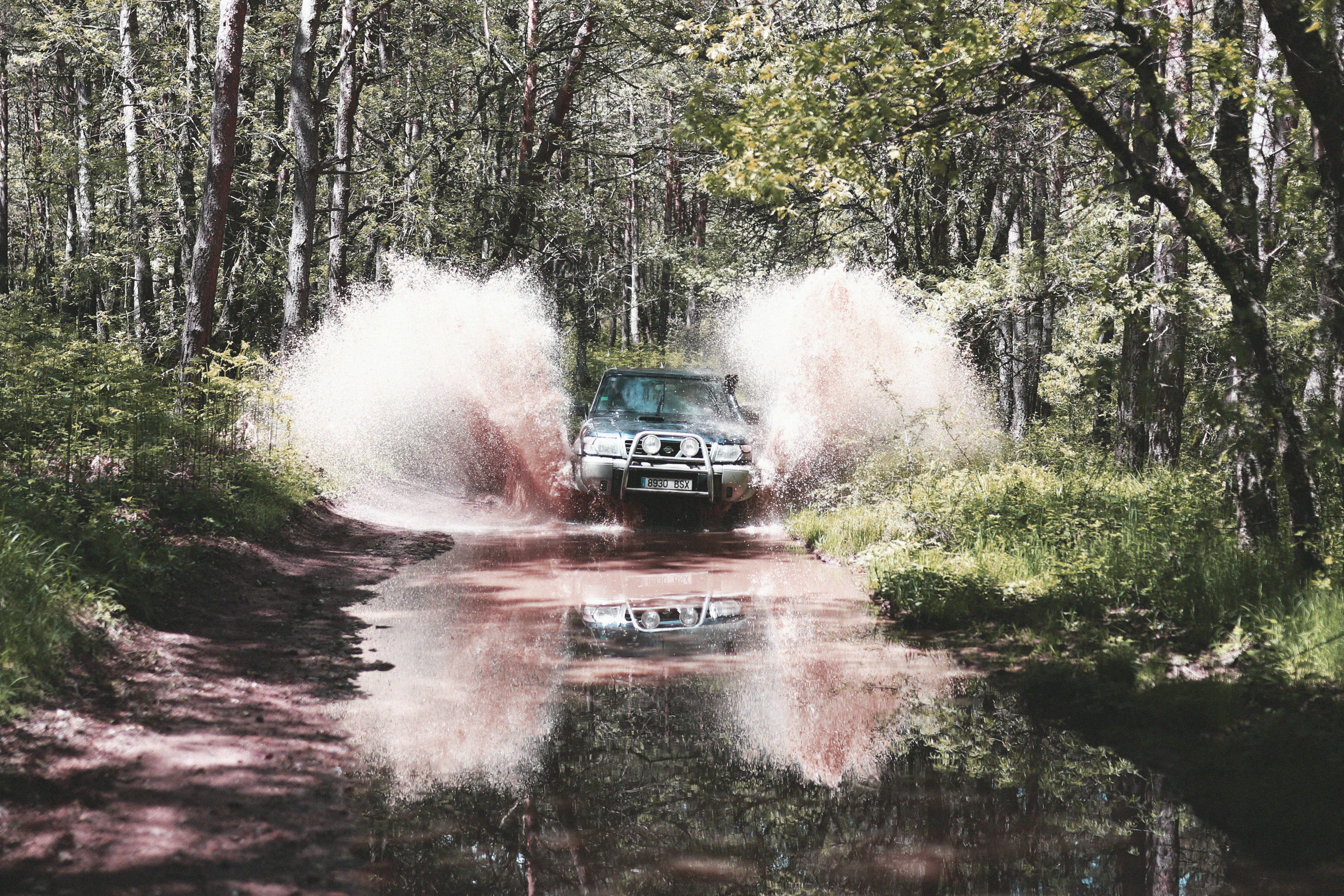 black suv on road near green trees during daytime