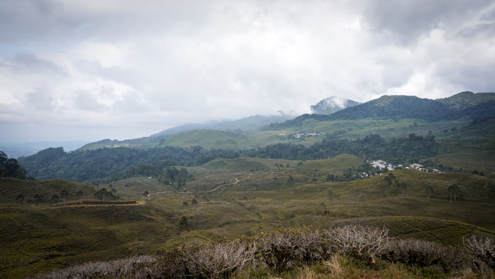 a view of a mountain range with a cloudy sky