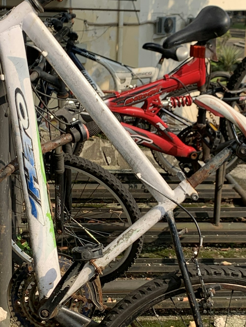 a couple of bikes parked next to each other