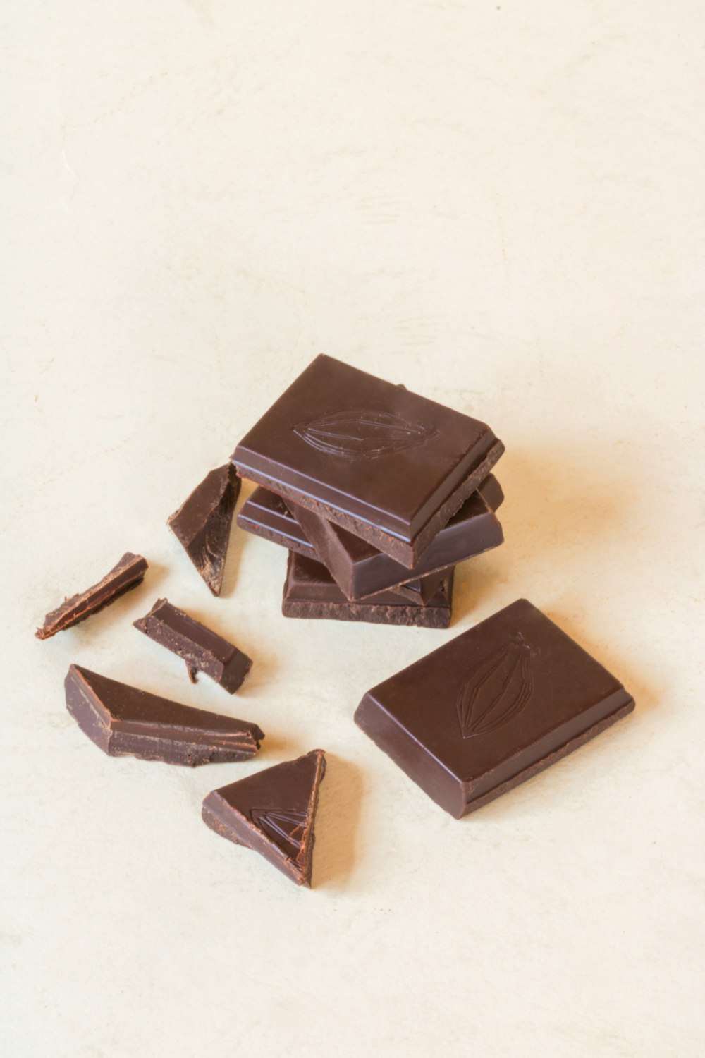 a group of pieces of chocolate sitting on top of a table