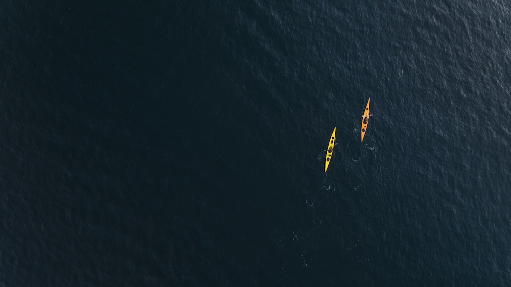 two canoes in the middle of a body of water