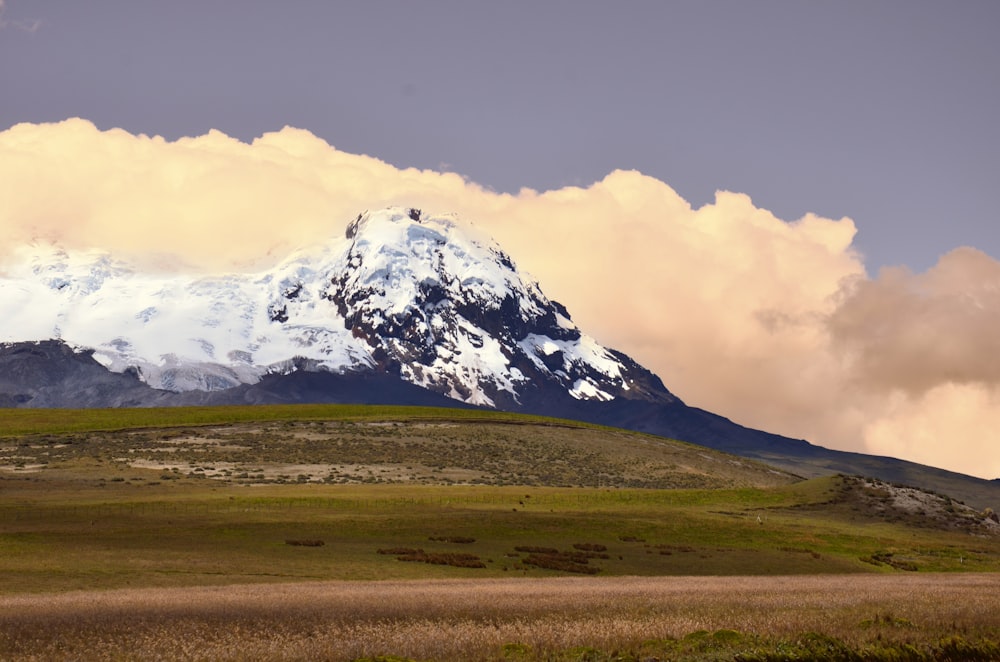 a large snow covered mountain in the distance