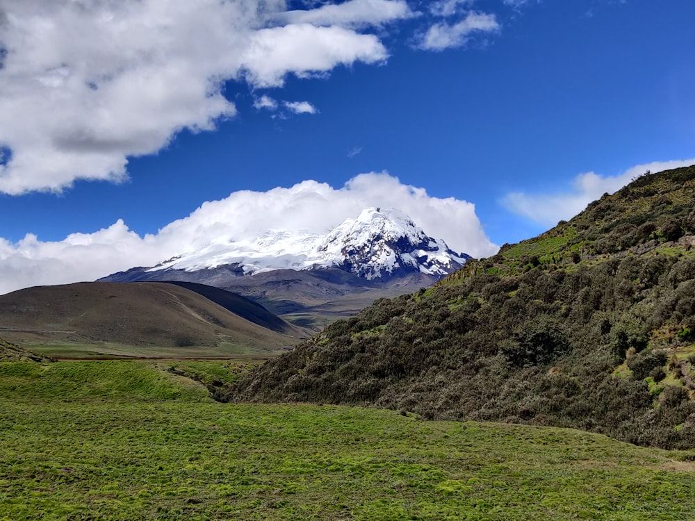 a mountain with a snow capped peak in the distance