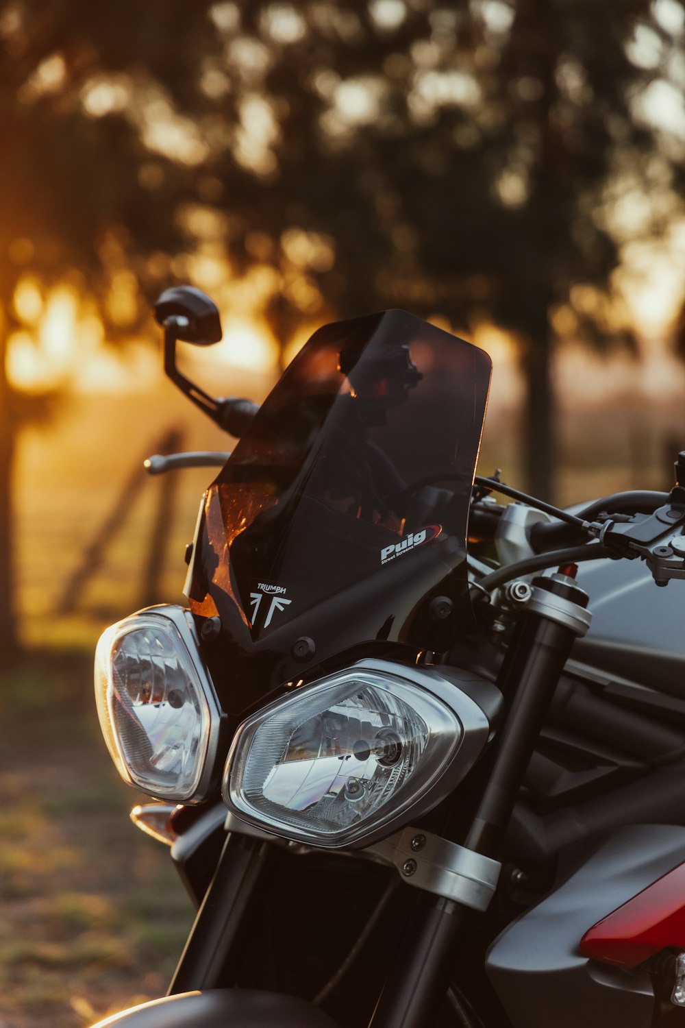 black motorcycle in tilt shift lens