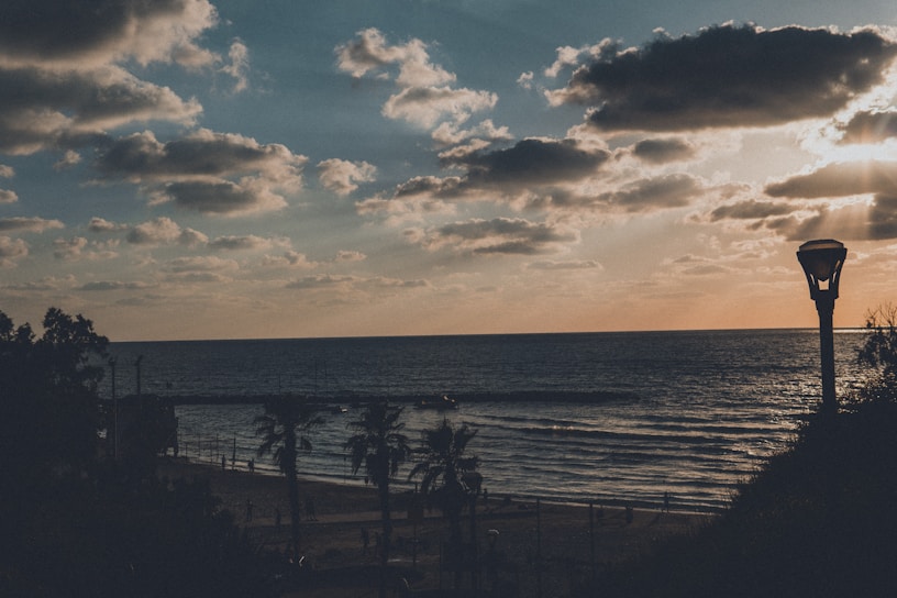 silhouette of people standing on beach during sunset