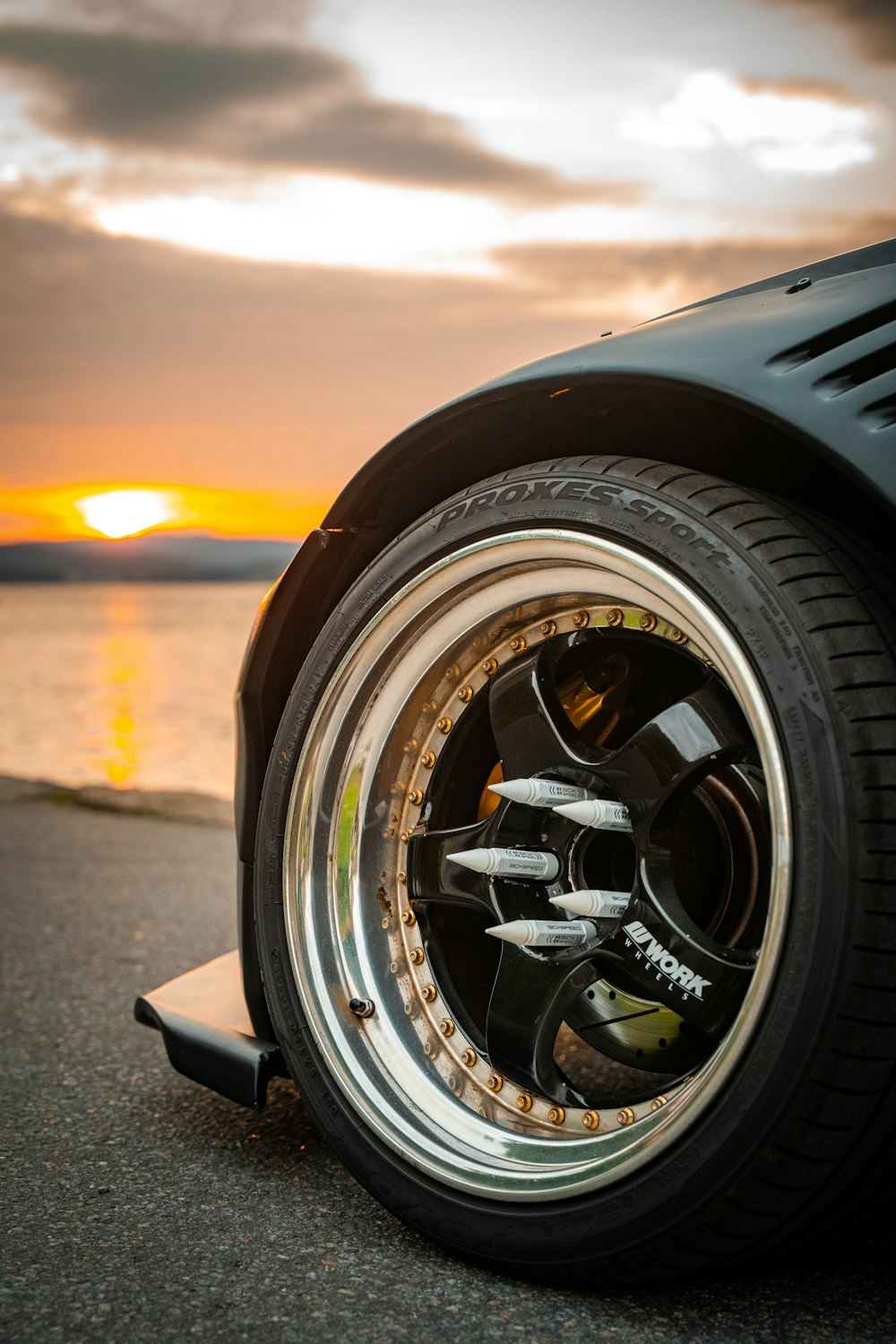 black and silver car wheel