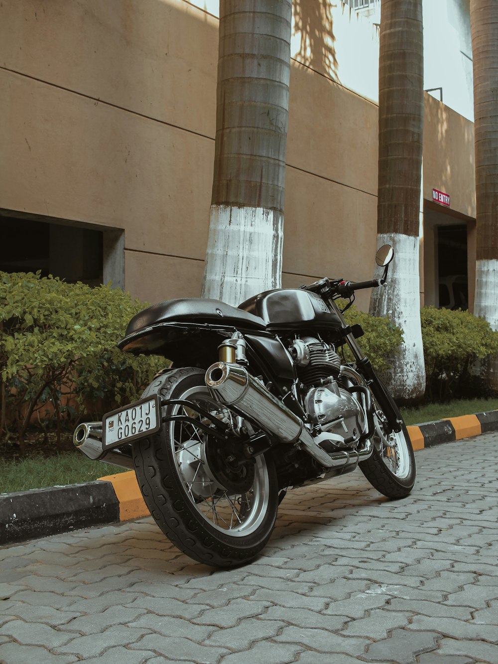 a motorcycle parked on the side of the road