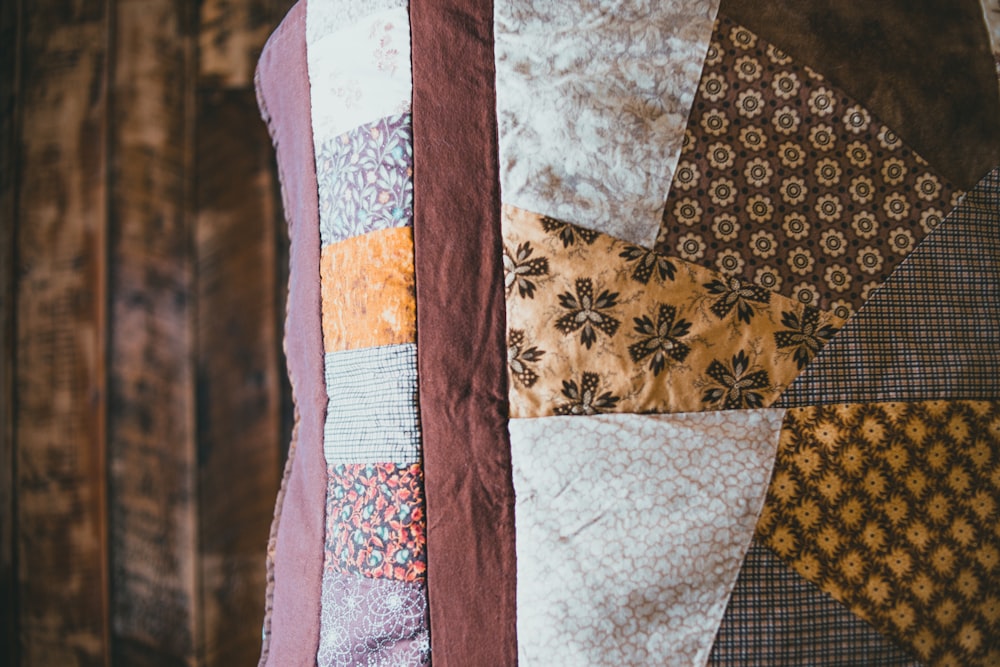 white blue and brown textile