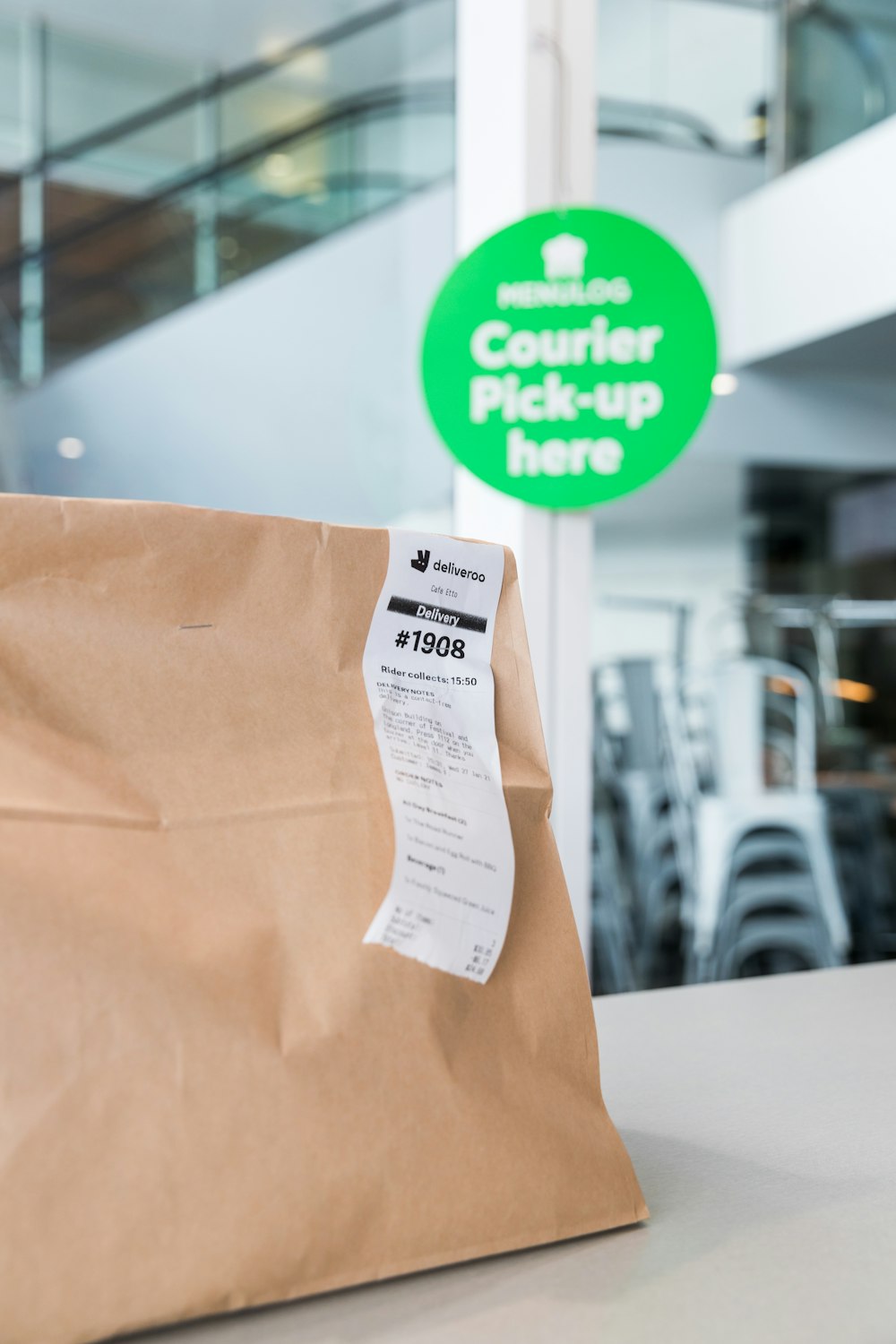 brown paper bag on white table