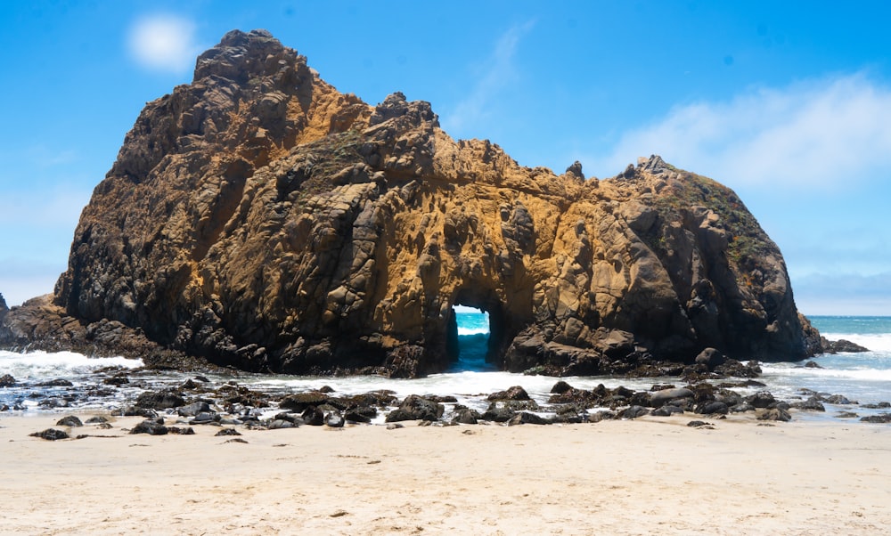 brown rock formation on sea shore during daytime