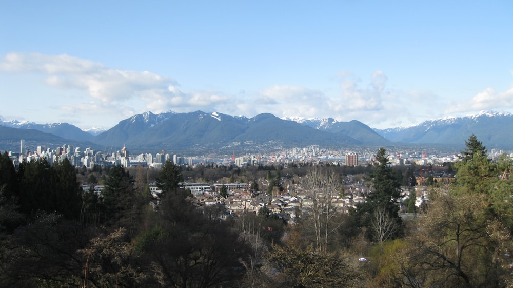 Una vista di una città con le montagne sullo sfondo