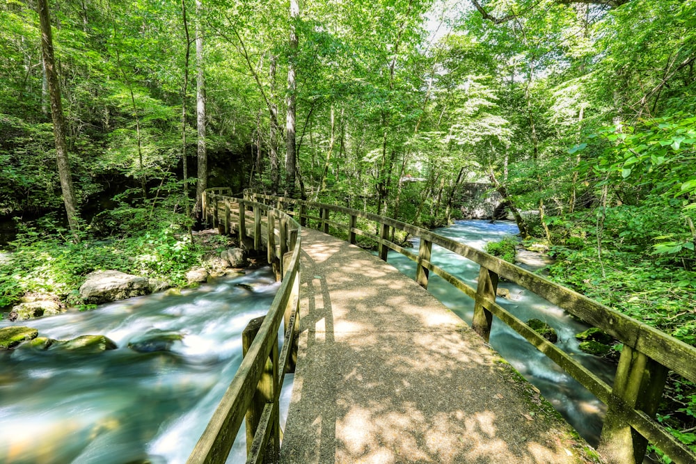 brown wooden bridge over river