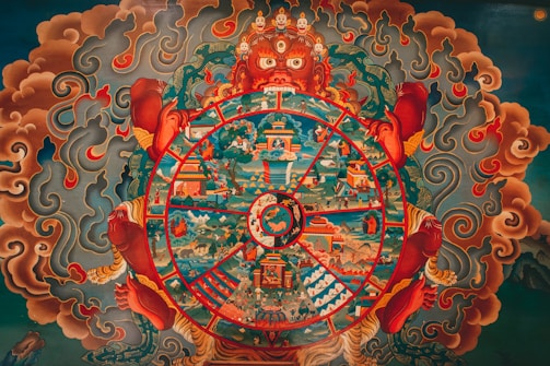 A serene visualization of a balanced life wheel, shaded in various blues to represent harmony.