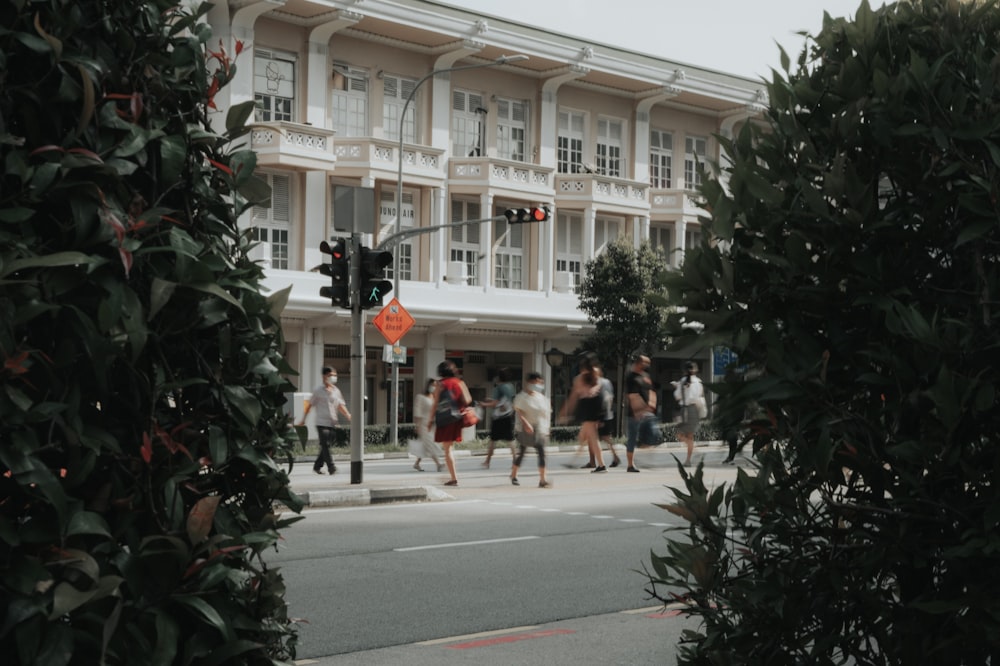 people walking on pedestrian lane near white concrete building during daytime