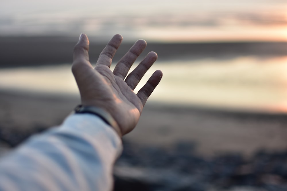 a person holding their hand out to the sun