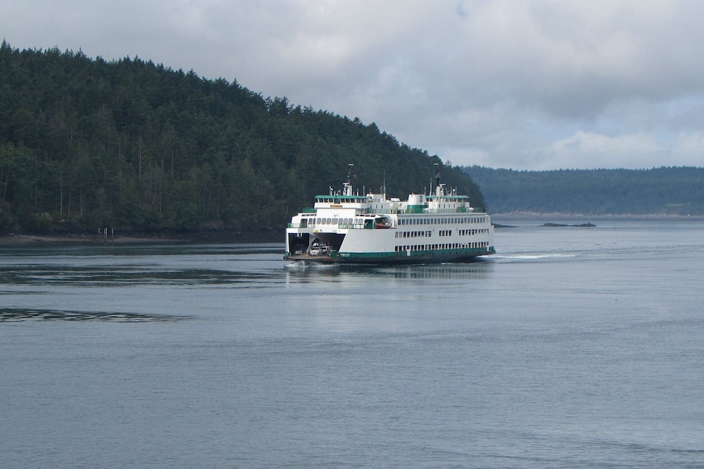 a large boat traveling across a large body of water