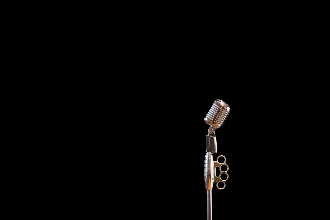 black and silver microphone with black background
