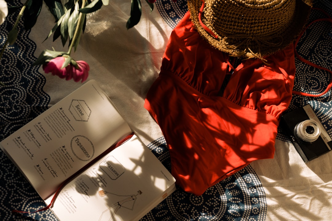 red textile on white table