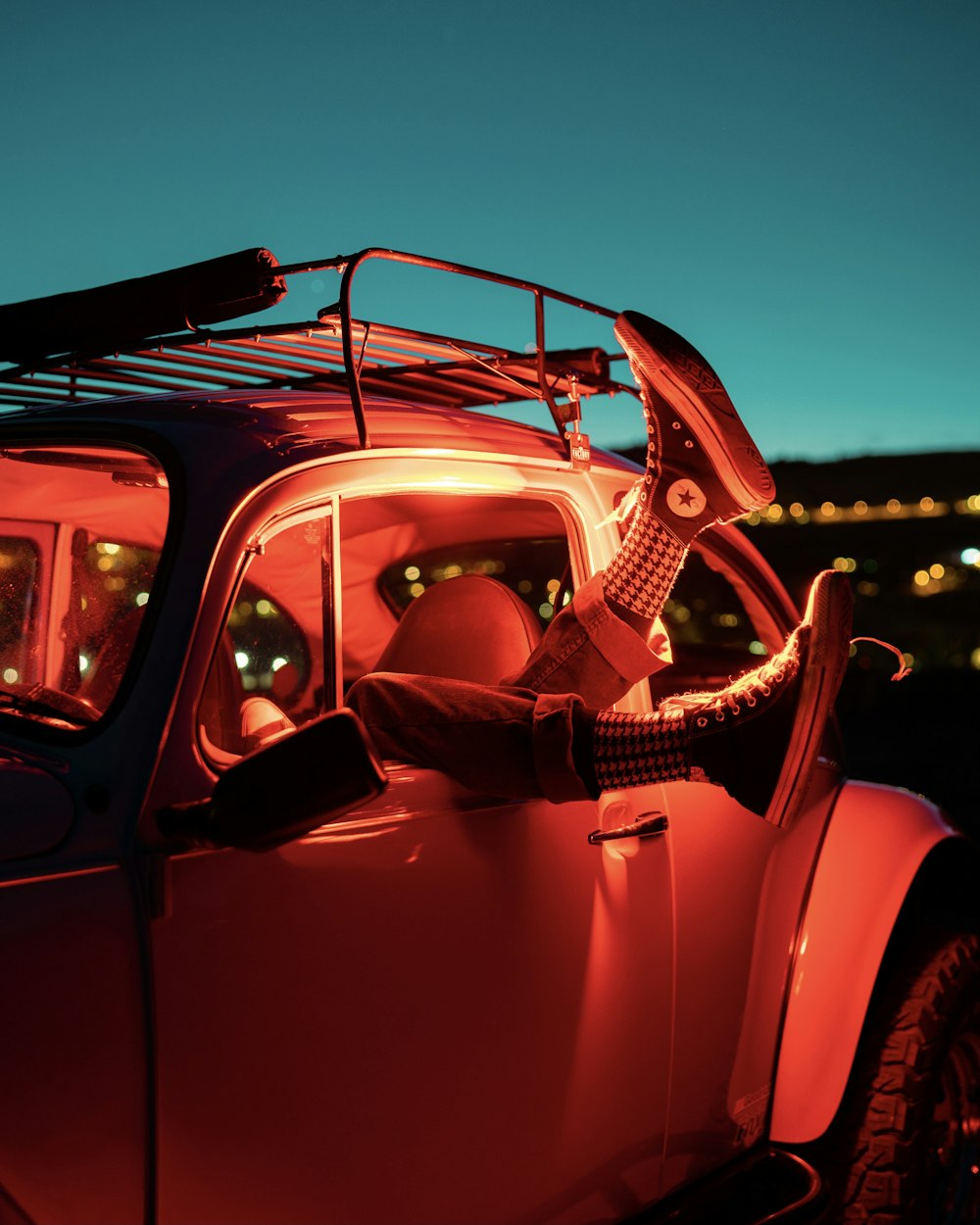 red car with black car hood