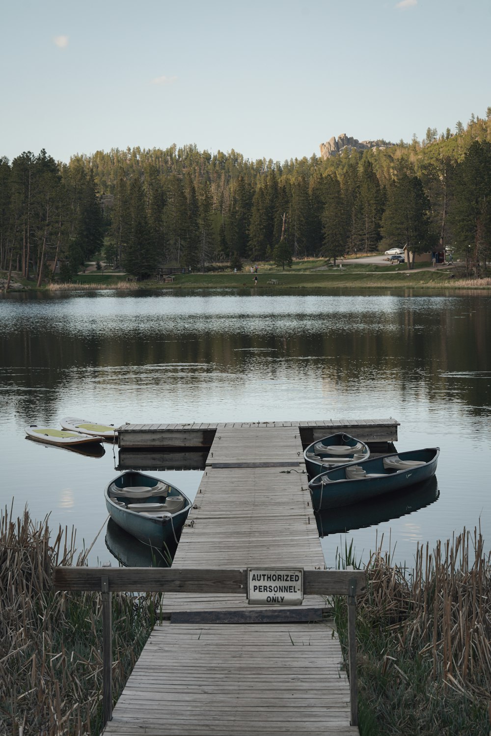 Quai en bois brun sur le lac pendant la journée