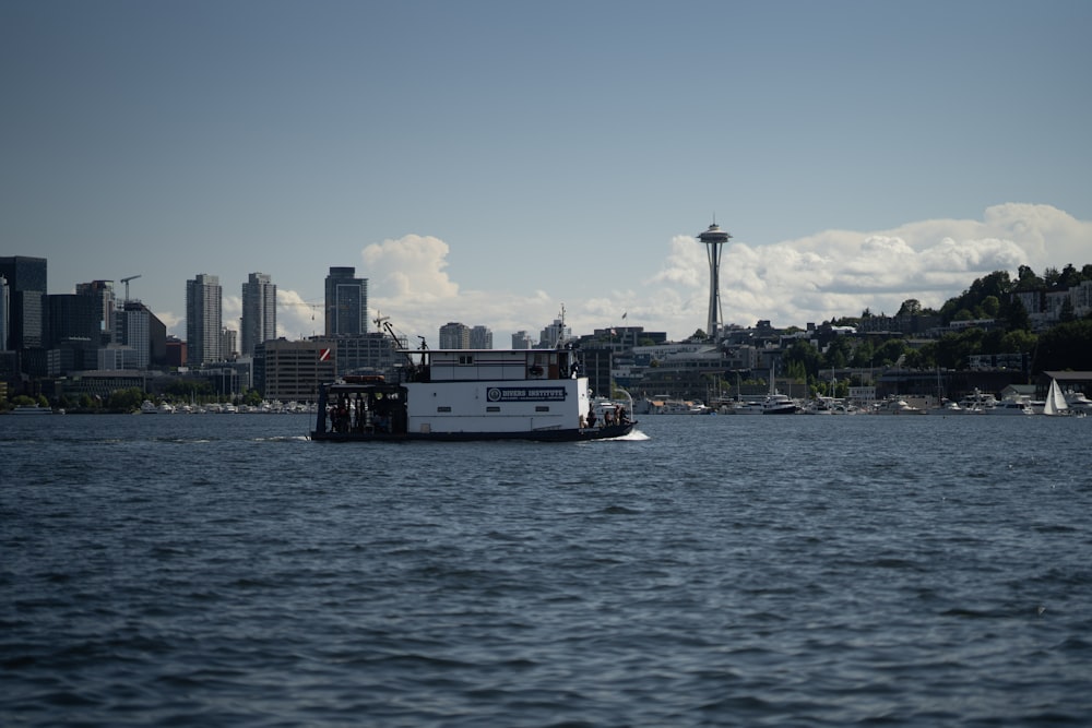 a large boat floating on top of a large body of water