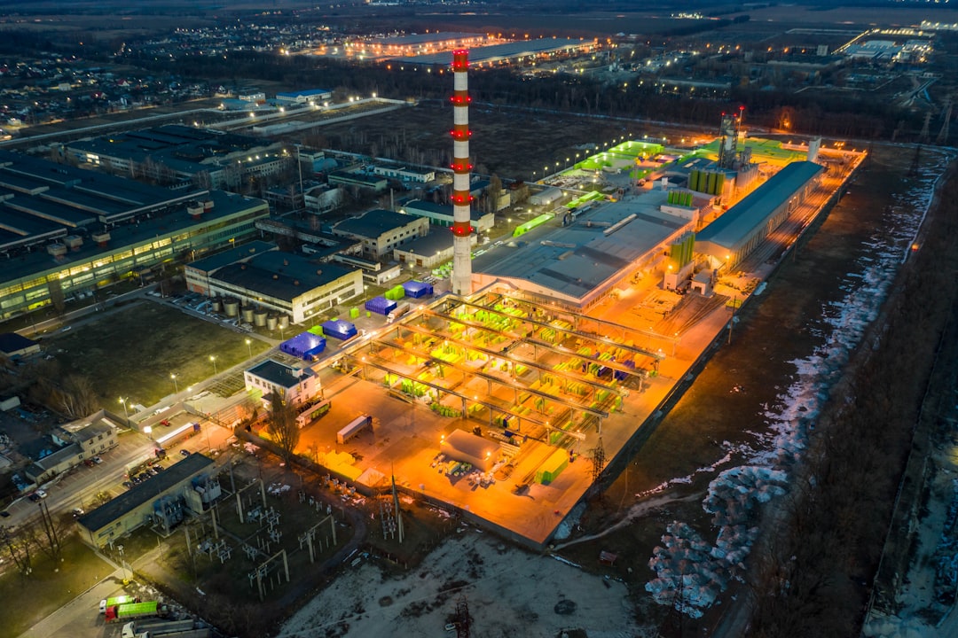 aerial view of city buildings during night time