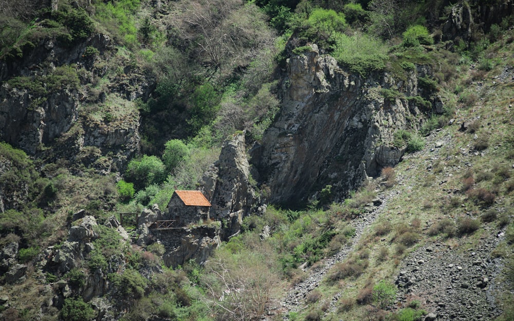 brown house on top of mountain