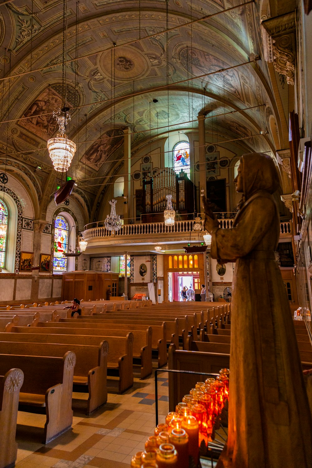 a statue of a person in a church