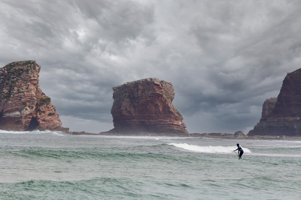 a person riding a surfboard on a wave in the ocean