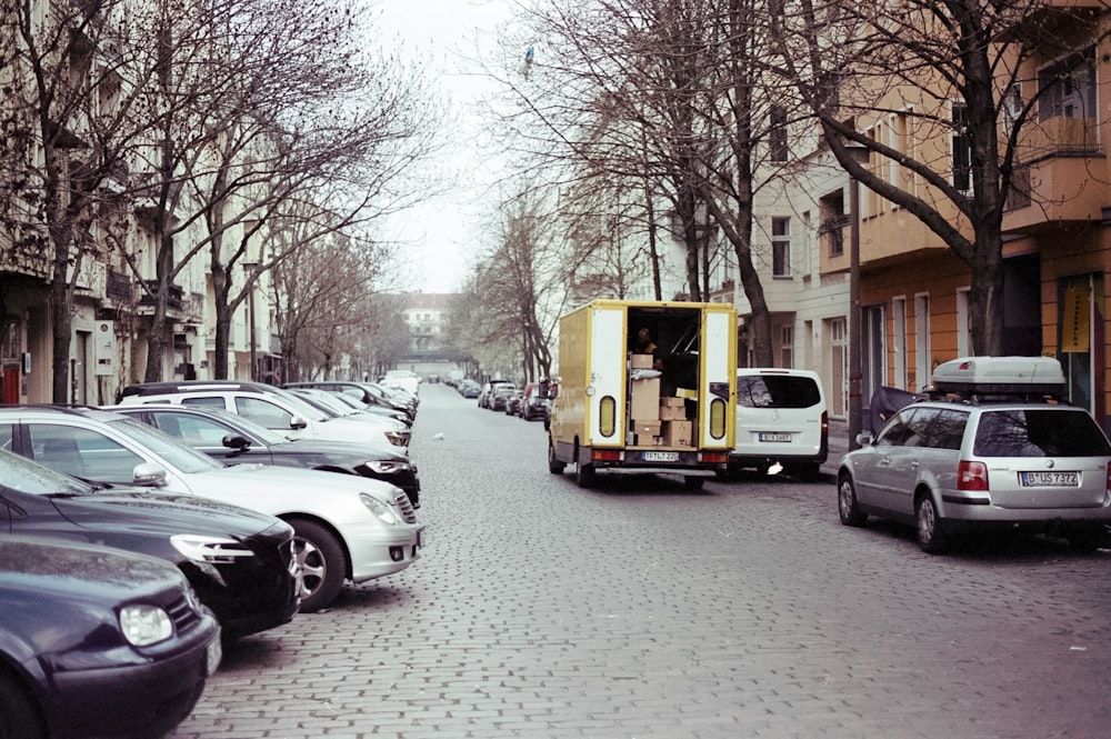 a truck is parked on the side of the road