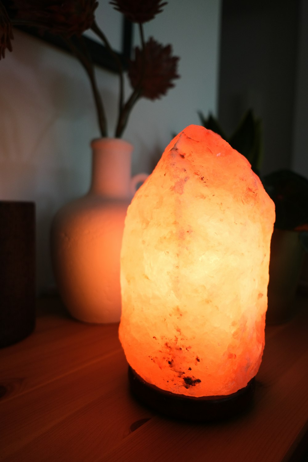 a himalayan salt lamp sitting on a table