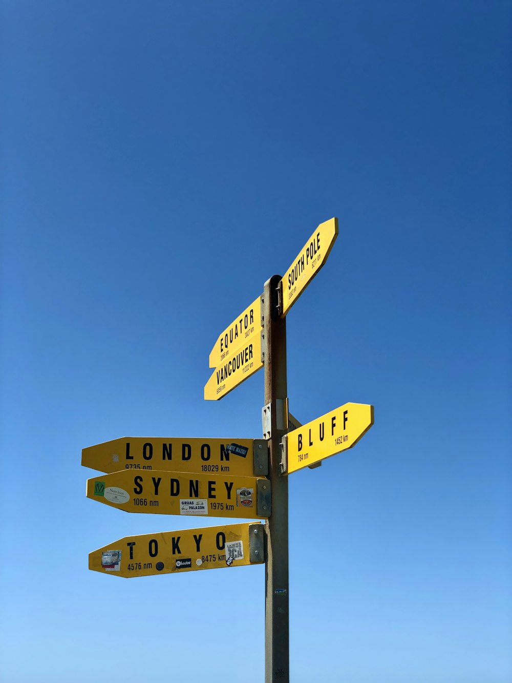 a pole with a bunch of street signs on it