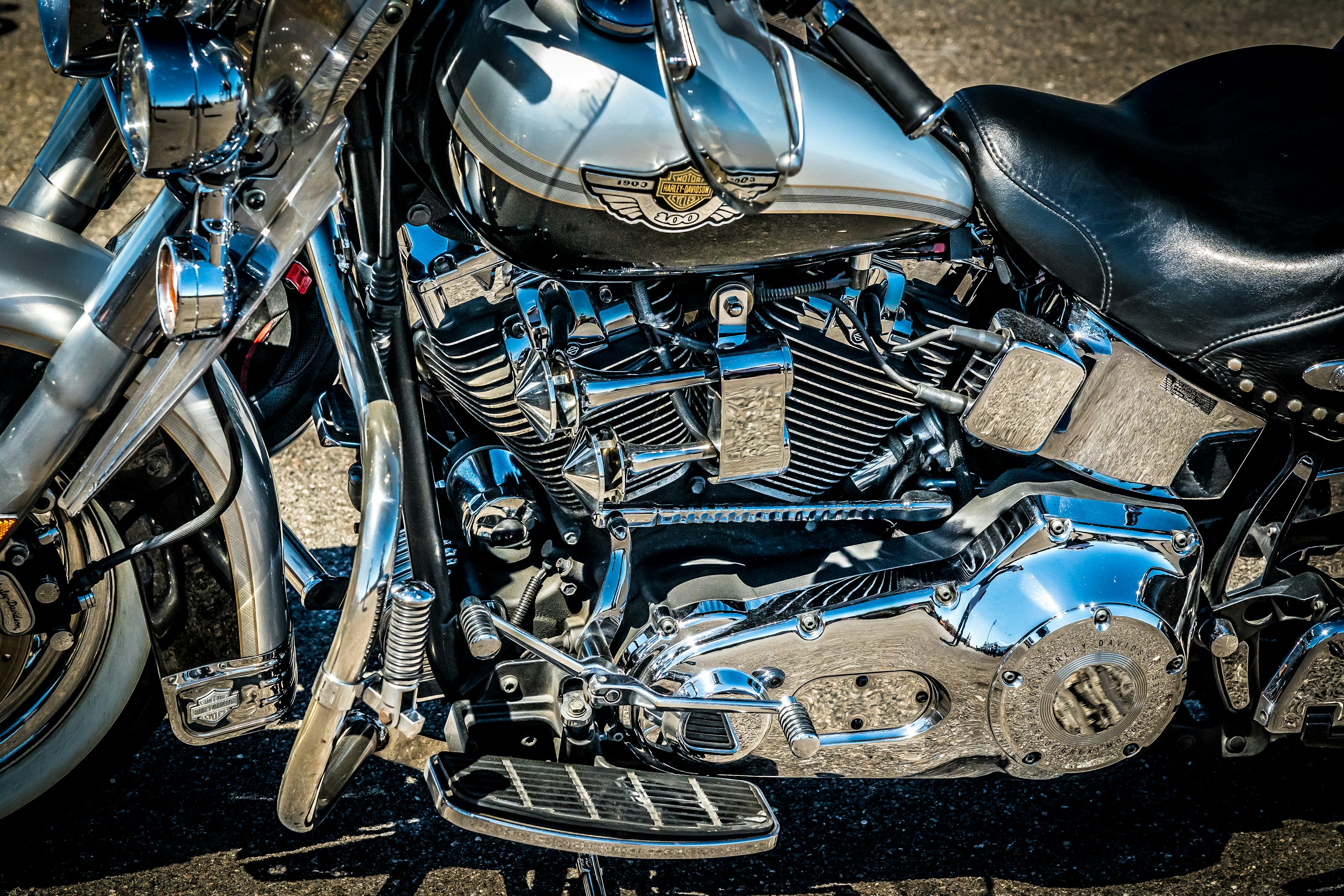 The gleaming chrome on a Harley-Davidson.